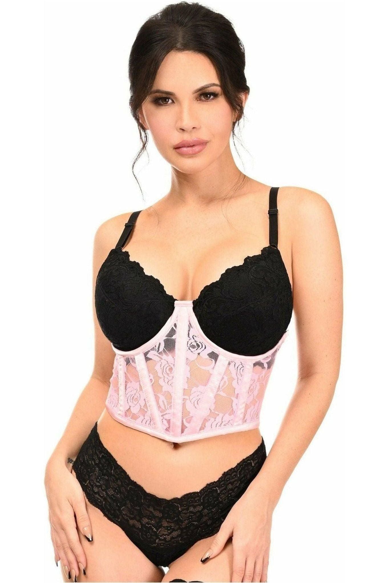 Lavish Lt Pink Sheer Lace Underwire Waist Cincher Corset - Daisy Corsets
