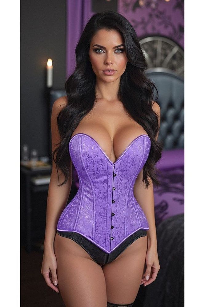 Lavish Lt Purple Brocade Overbust Corset W/Busk Closure - Daisy Corsets
