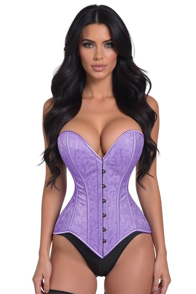 Lavish Lt Purple Brocade Overbust Corset W/Busk Closure - Daisy Corsets