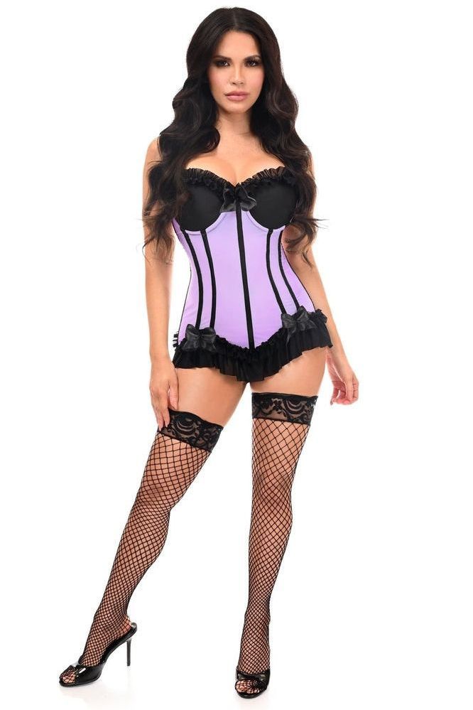 Lavish Lt Purple w/Black Lycra Hook & Eye Stretch Bustier Corset - Daisy Corsets