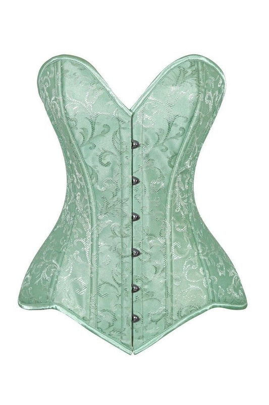 Lavish Mint Green Brocade Overbust Corset W/Busk Closure - Daisy Corsets