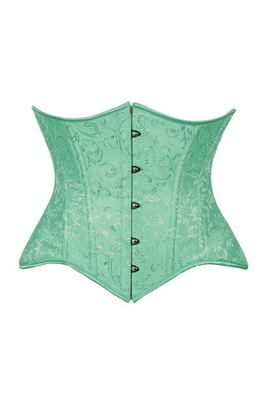 Lavish Mint Green Brocade Waist Cincher Under Bust Corset w/Front Busk Closure - Daisy Corsets
