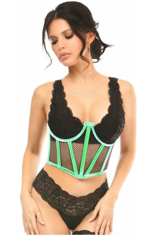 Lavish Mint Green Holo & Fishnet Underwire Waist Cincher Corset - Daisy Corsets