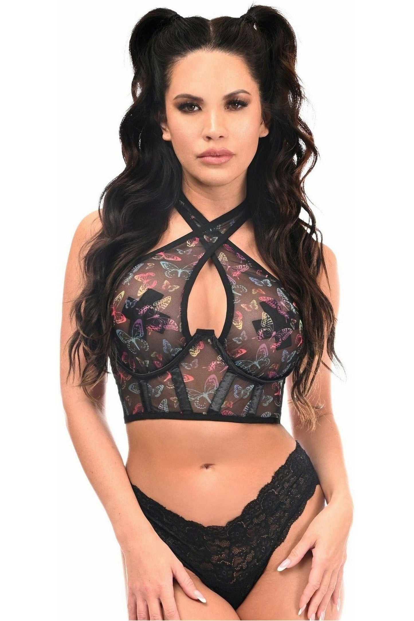 Lavish Neon Butterfly Mesh Underwire Cincher w/Built In Halter Top - Daisy Corsets