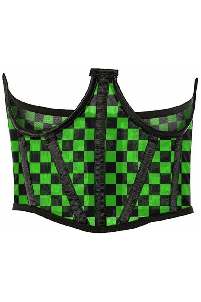 Lavish Neon Green/Black Checker Print Mesh Open Cup Waist Cincher - Daisy Corsets