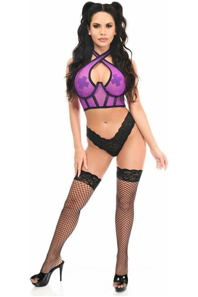 Lavish Neon Purple Mesh Underwire Cincher w/Built In Halter Top - Daisy Corsets
