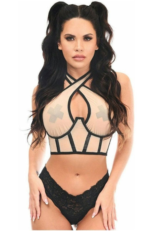 Lavish Nude Mesh Underwire Cincher w/Built In Halter Top - Daisy Corsets