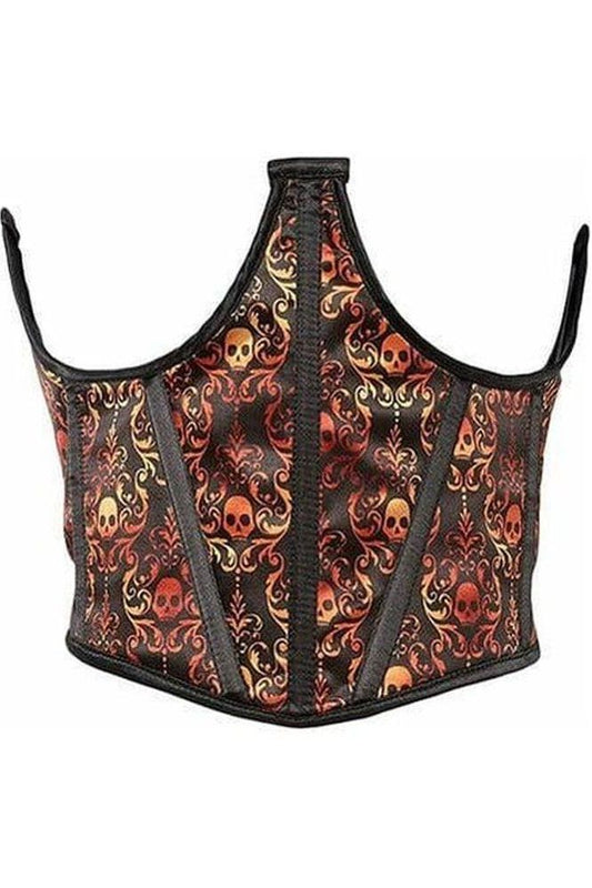 Lavish Orange & Black Skull Satin Open Cup Waist Cincher - Daisy Corsets