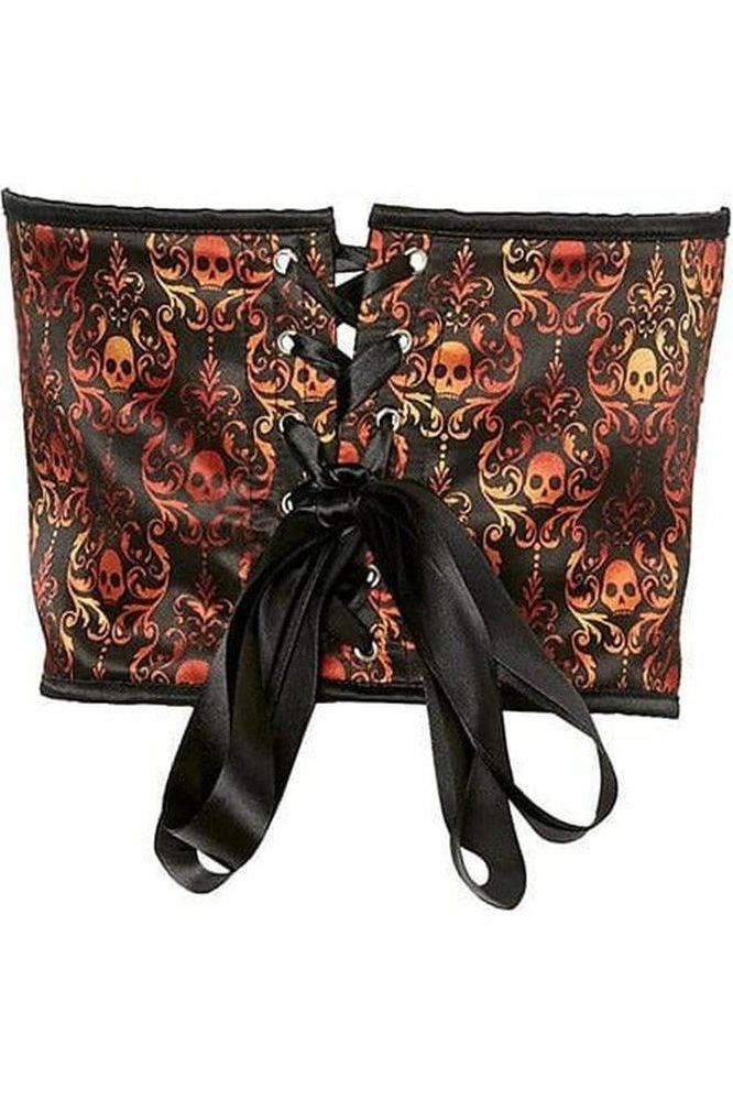 Lavish Orange & Black Skull Satin Open Cup Waist Cincher - Daisy Corsets