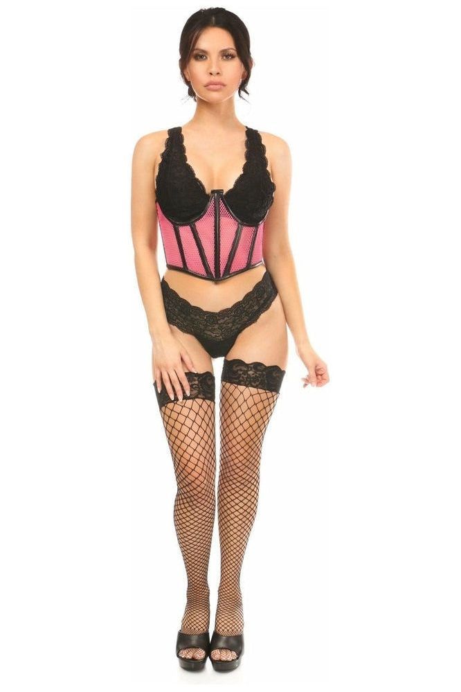 Lavish Pink Fishnet Underwire Open Cup Waist Cincher - Daisy Corsets