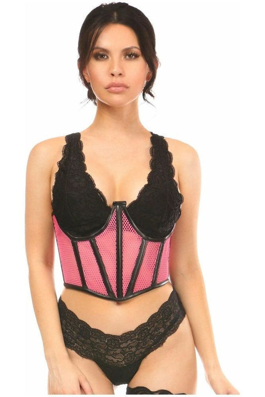 Lavish Pink Fishnet Underwire Open Cup Waist Cincher - Daisy Corsets