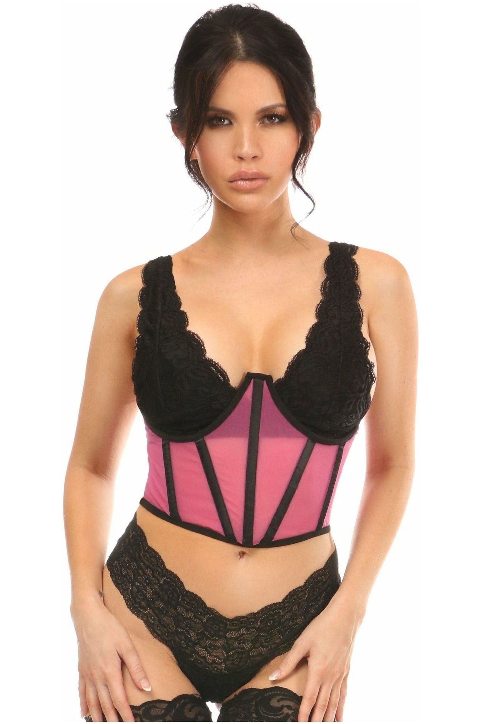Lavish Pink Mesh Open Cup Waist Cincher - Daisy Corsets