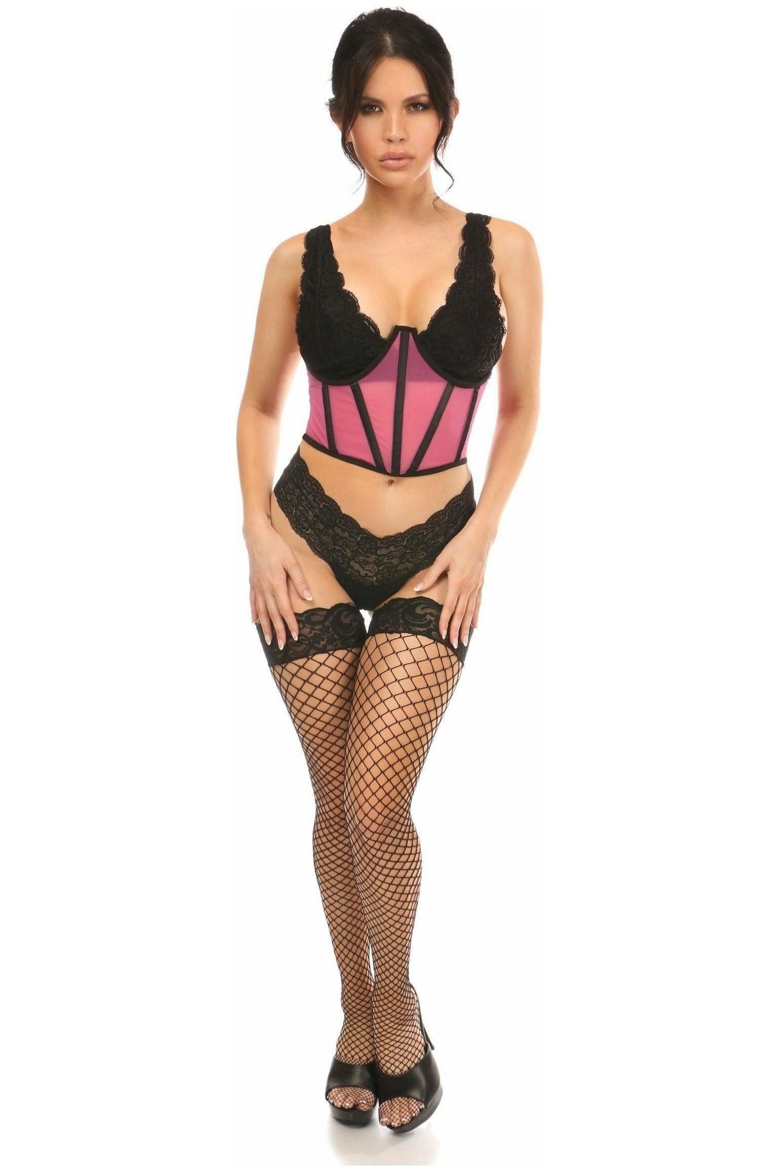Lavish Pink Mesh Open Cup Waist Cincher - Daisy Corsets