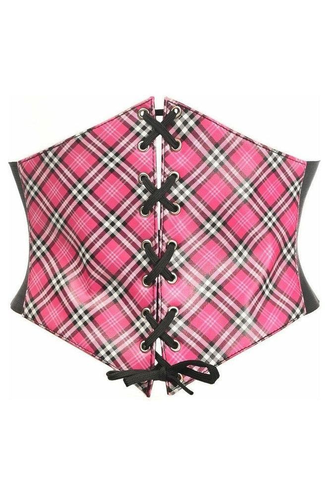 Lavish Pink Plaid Lace - Up Corset Belt Cincher - Daisy Corsets