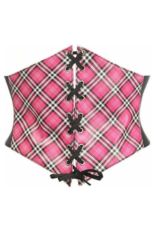 Lavish Pink Plaid Lace - Up Corset Belt Cincher - Daisy Corsets