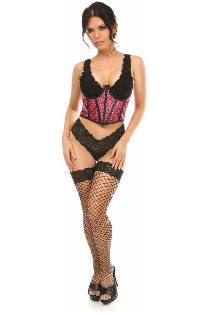 Lavish Pink Plaid Satin Open Cup Waist Cincher - Daisy Corsets