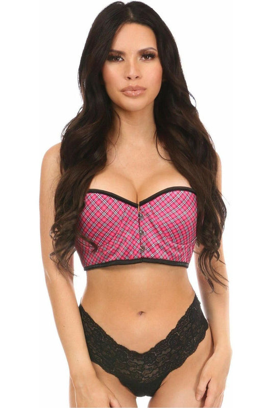Lavish Pink Plaid Underwire Short Bustier - Daisy Corsets