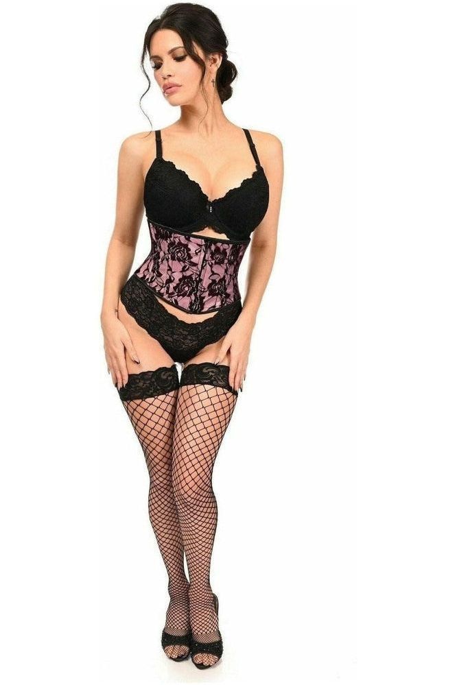Lavish Pink w/Black Lace Overlay Mini Cincher - Daisy Corsets