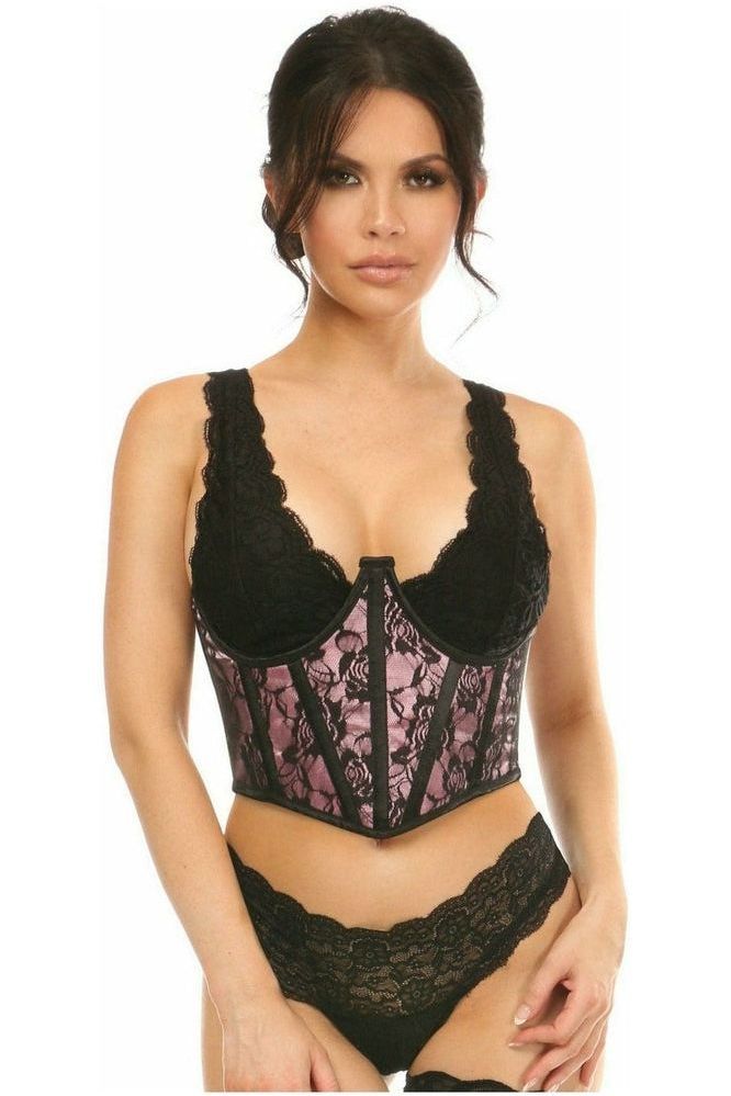 Lavish Pink w/Black Lace Overlay Open Cup Waist Cincher - Daisy Corsets