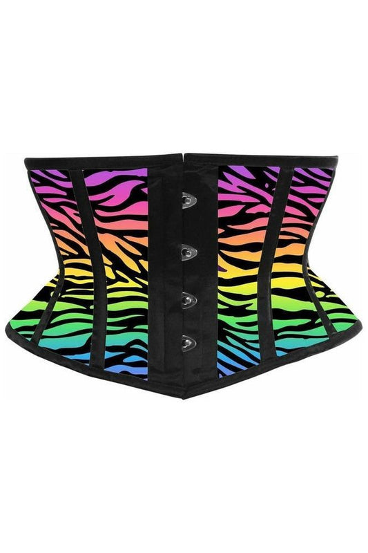 Lavish Rainbow Animal Print Satin Mini Cincher Corset - Daisy Corsets