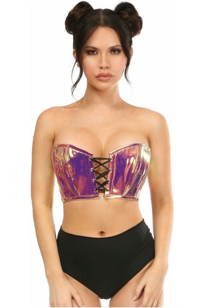 Lavish Rainbow Gold Holo Lace - Up Bustier Top - Daisy Corsets