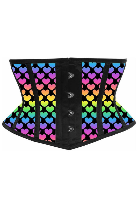 Lavish Rainbow Hearts Print Satin Mini Cincher Corset - Daisy Corsets