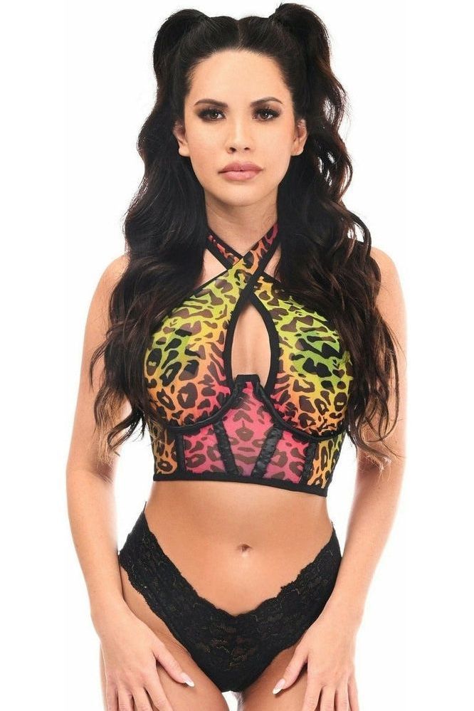Lavish Rainbow Leopard Mesh Underwire Cincher w/Built In Halter Top - Daisy Corsets