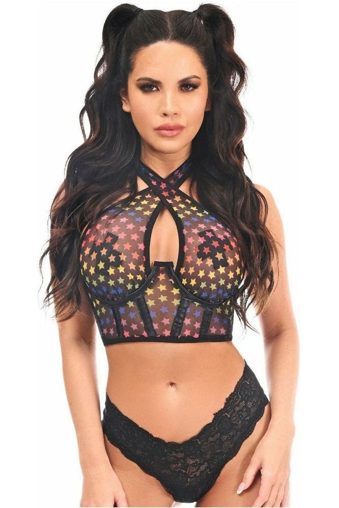 Lavish Rainbow Stars Mesh Underwire Cincher w/Built In Halter Top - Daisy Corsets