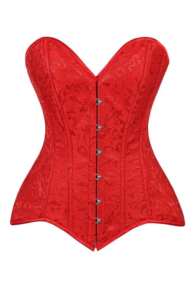 Lavish Red Brocade Overbust Corset W/Busk Closure - Daisy Corsets