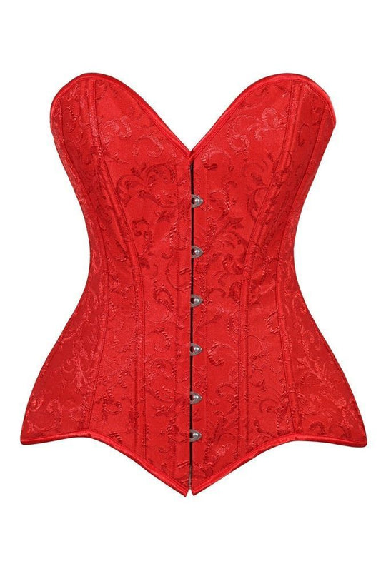 Lavish Red Brocade Overbust Corset W/Busk Closure - Daisy Corsets