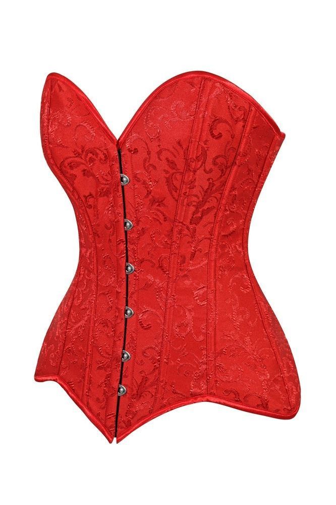 Lavish Red Brocade Overbust Corset W/Busk Closure - Daisy Corsets