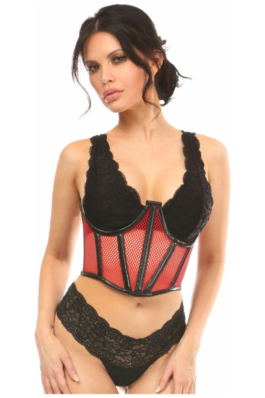 Lavish Red Fishnet Underwire Open Cup Waist Cincher - Daisy Corsets