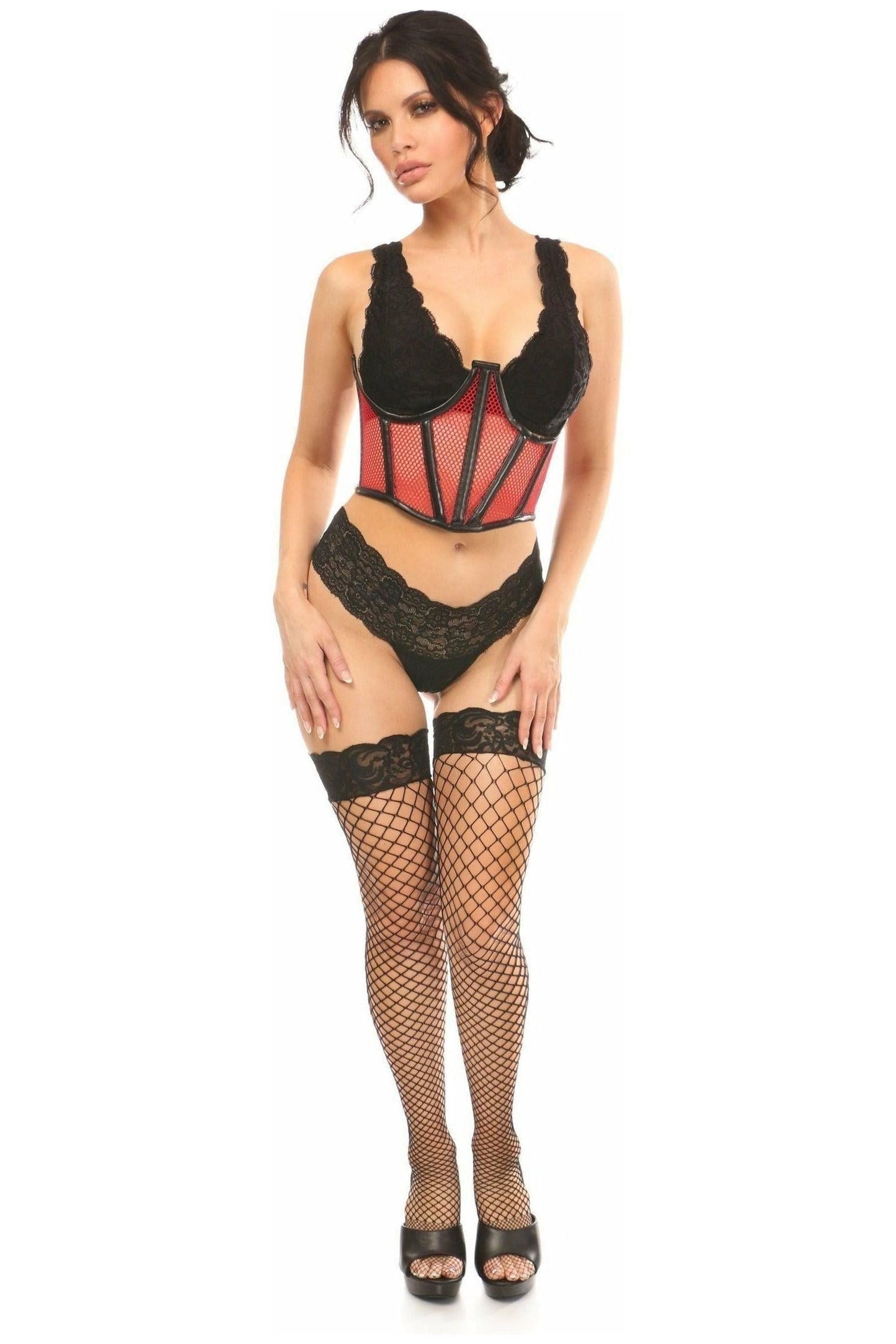 Lavish Red Fishnet Underwire Open Cup Waist Cincher - Daisy Corsets