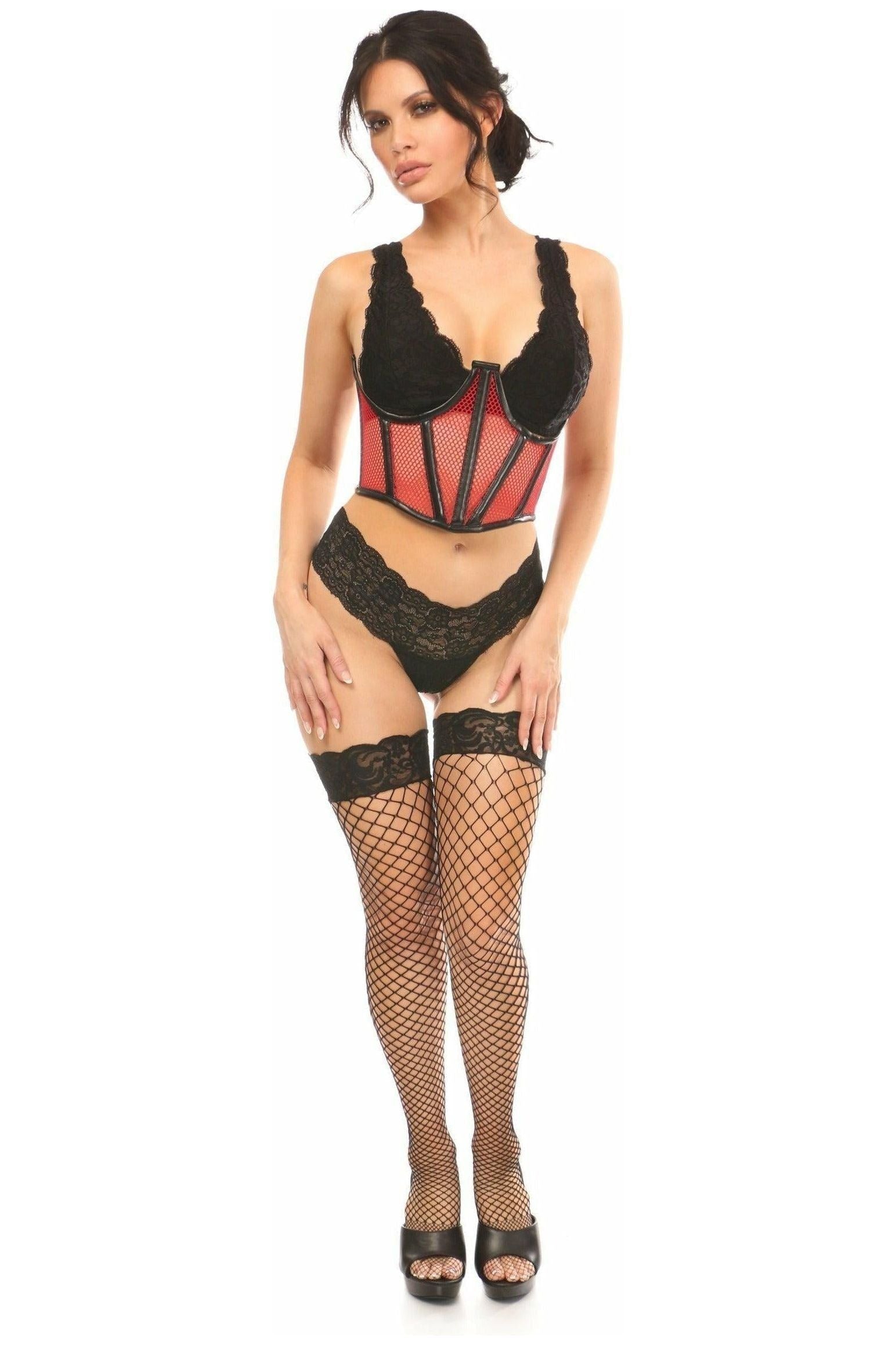 Lavish Red Fishnet Underwire Open Cup Waist Cincher - Daisy Corsets