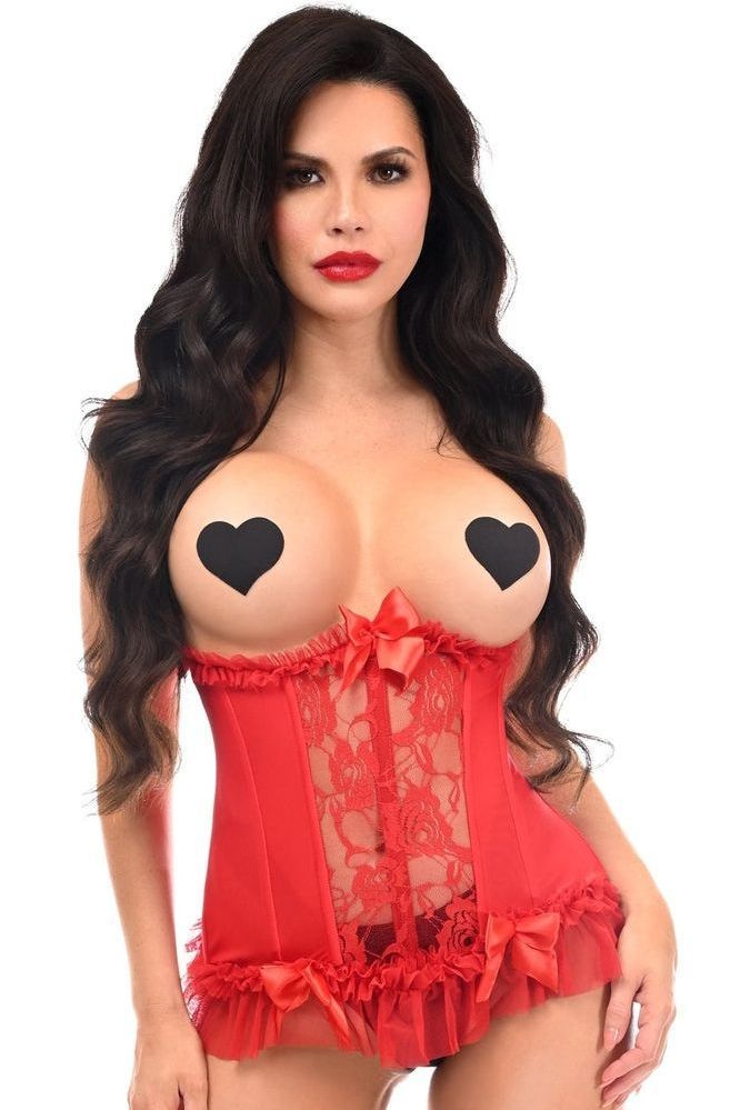 Lavish Red Lycra & Lace Hook & Eye Stretch Underbust Corset - Daisy Corsets