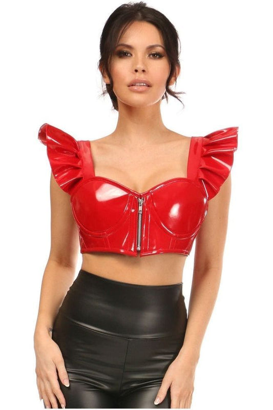 Lavish Red Patent Underwire Bustier Top w/Removable Ruffle Sleeves - Daisy Corsets