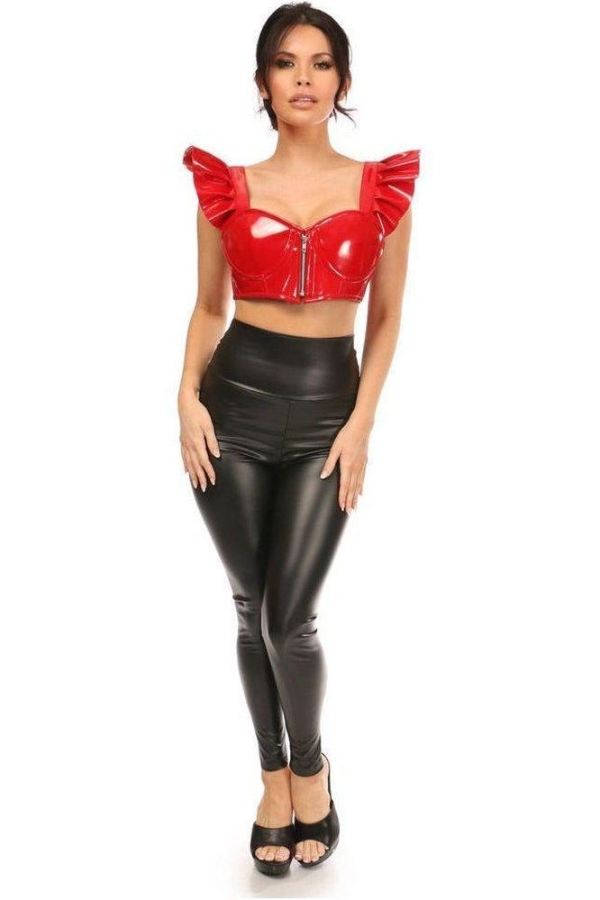 Lavish Red Patent Underwire Bustier Top w/Removable Ruffle Sleeves - Daisy Corsets
