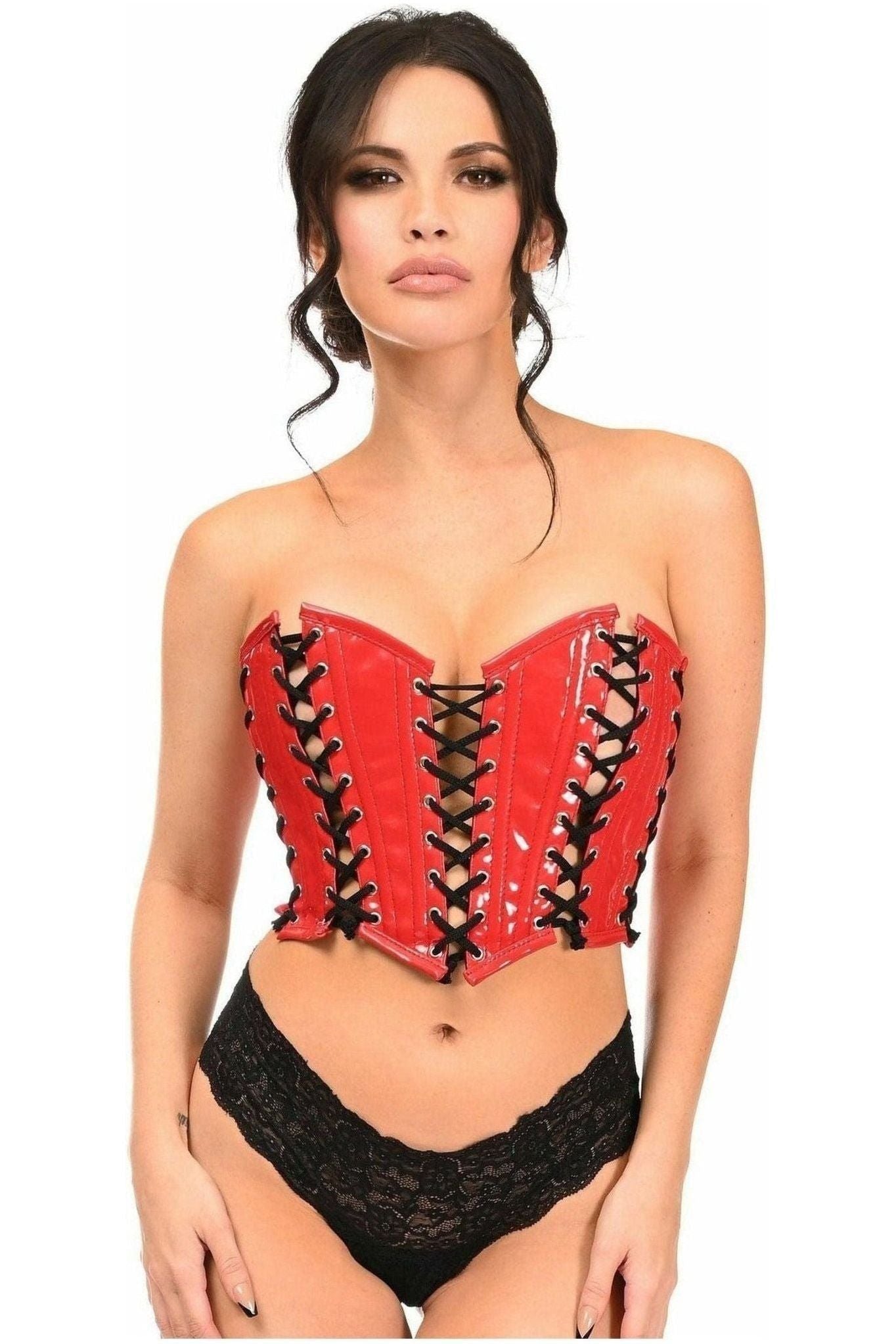 Lavish Red Patent w/Black Lacing Lace - Up Bustier - Daisy Corsets