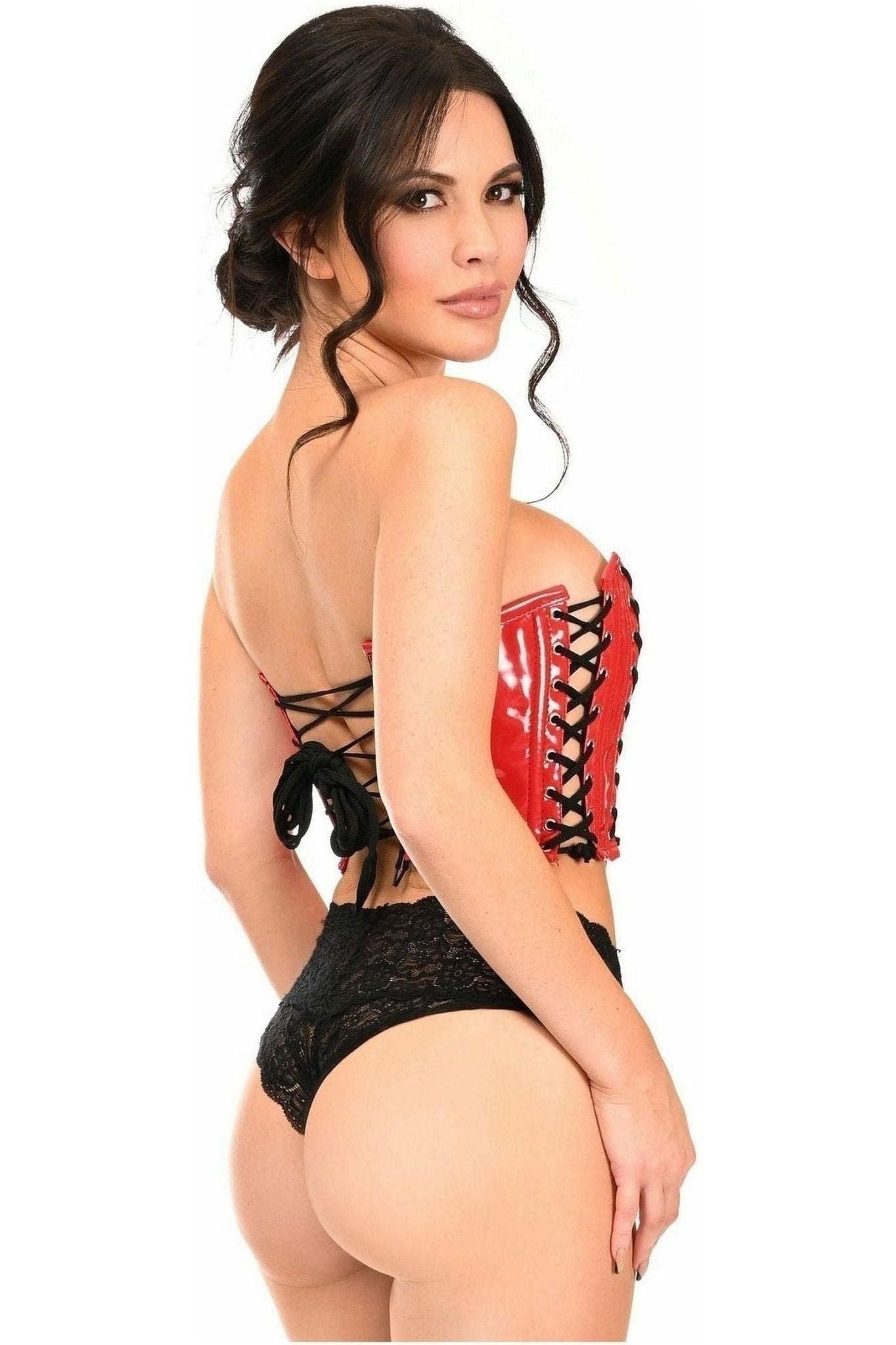 Lavish Red Patent w/Black Lacing Lace - Up Bustier - Daisy Corsets