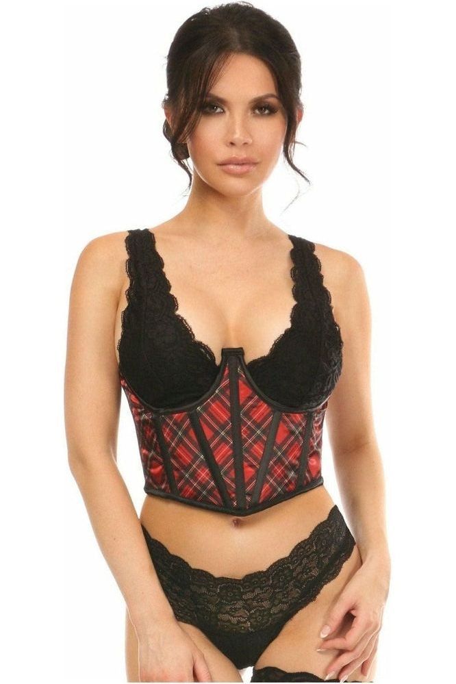 Lavish Red Plaid Satin Open Cup Waist Cincher - Daisy Corsets
