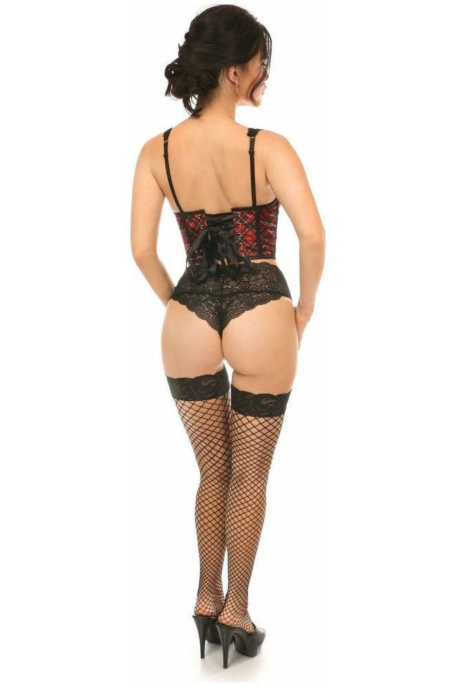 Lavish Red Plaid Satin Open Cup Waist Cincher - Daisy Corsets