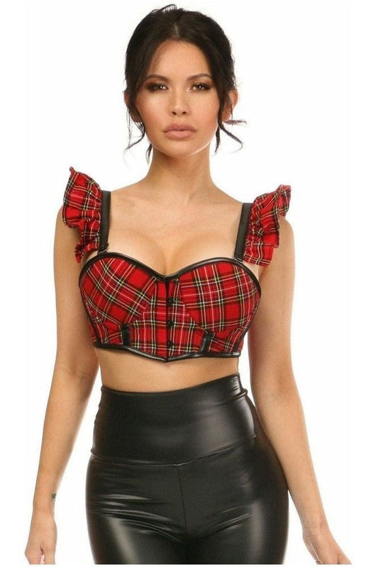 Lavish Red Plaid Underwire Bustier Top w/Removable Ruffle Sleeves - Daisy Corsets