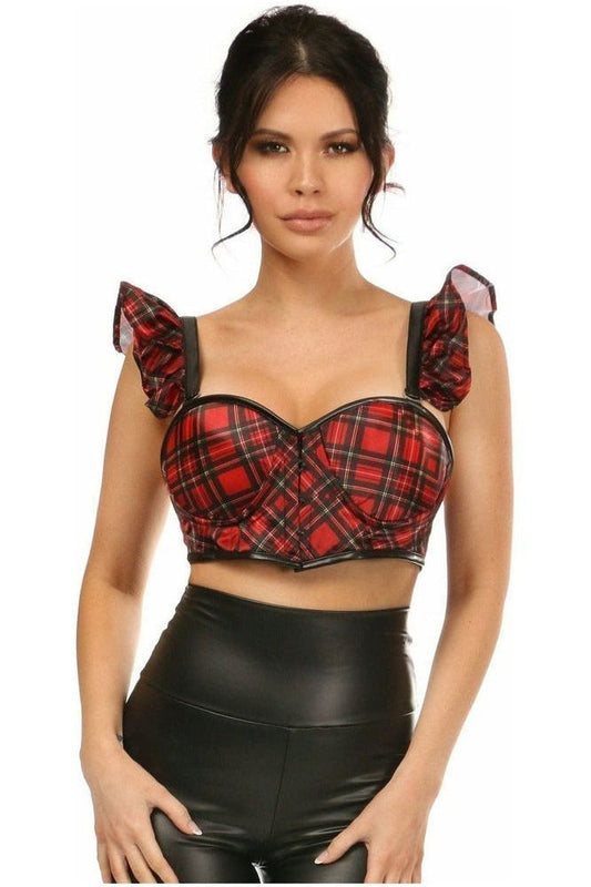Lavish Red Plaid Underwire Bustier Top w/Removable Ruffle Sleeves - Daisy Corsets