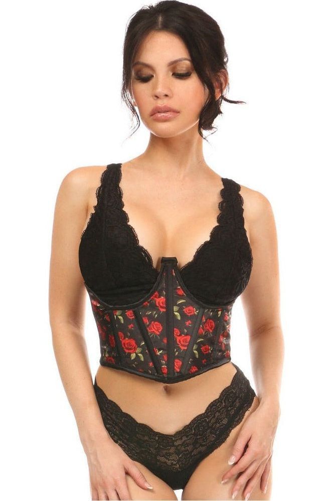 Lavish Red Roses Satin Open Cup Waist Cincher - Daisy Corsets