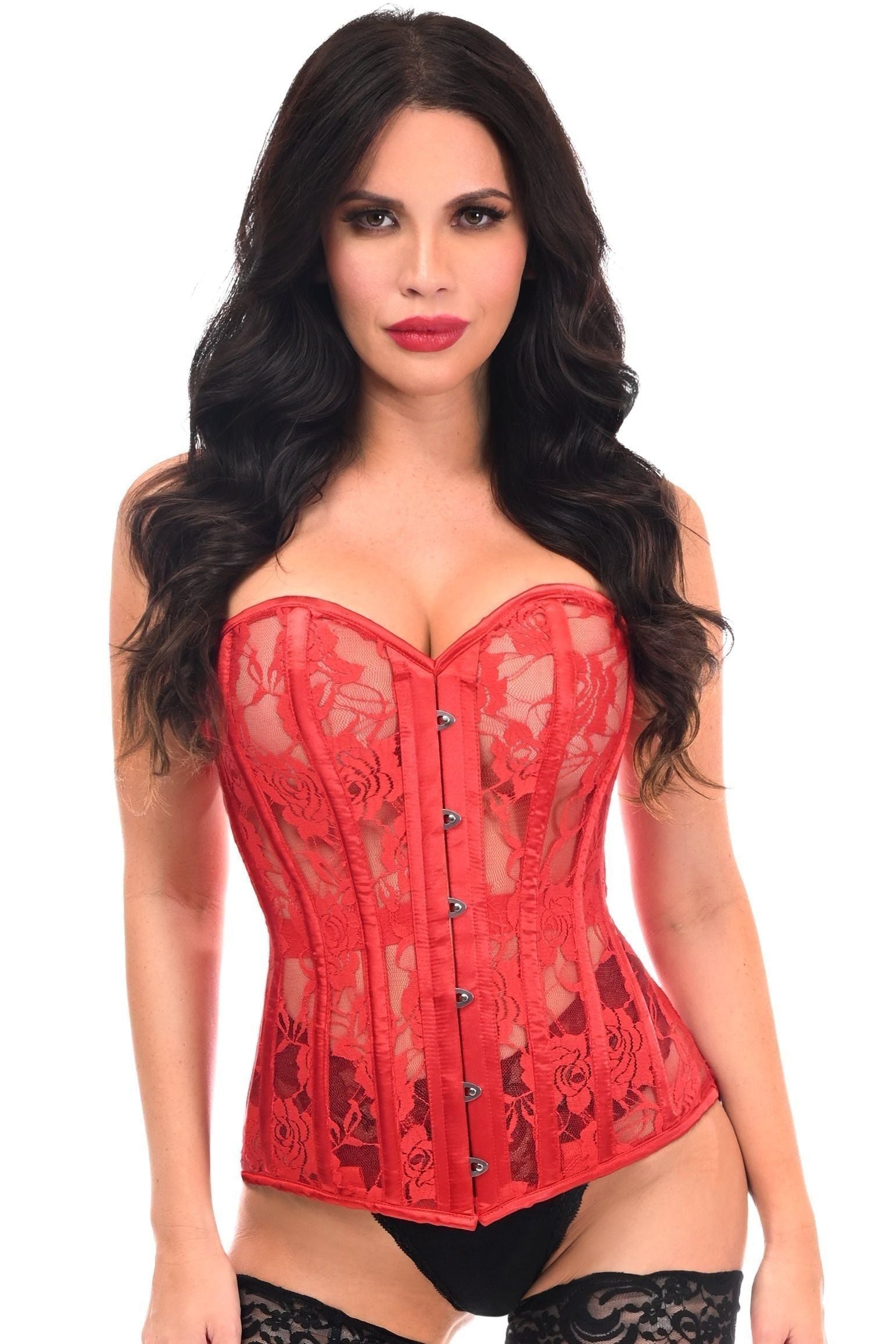 Lavish Red Sheer Lace Over Bust Corset - Daisy Corsets