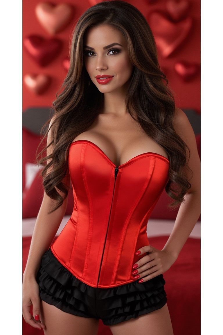 Lavish Red Sweetheart Front Zipper Corset - Daisy Corsets