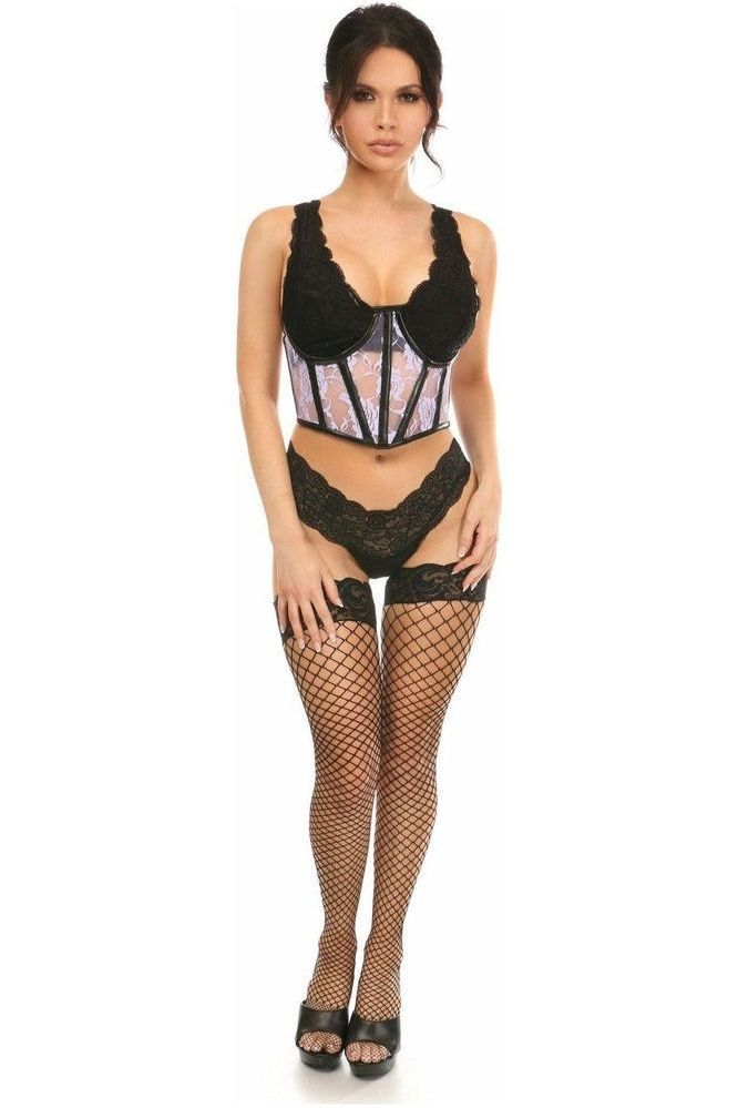 Lavish Sheer Lavender Lace & Faux Leather Open Cup Waist Cincher - Daisy Corsets