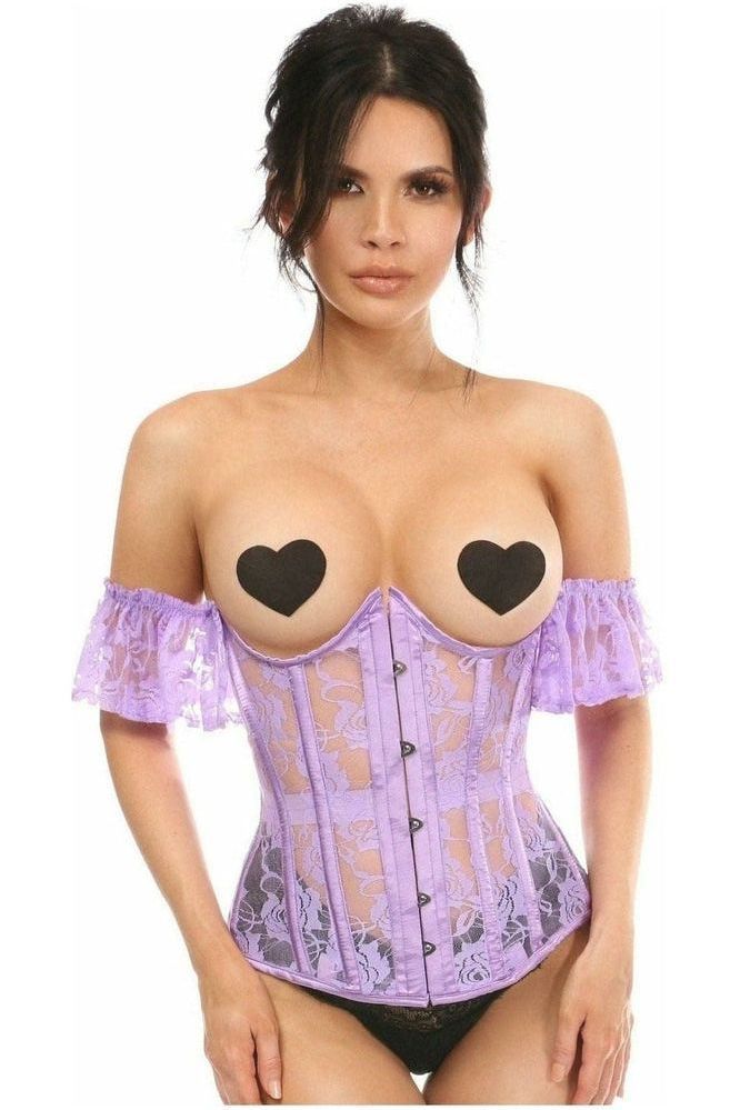 Lavish Sheer Lavender Lace Underbust Underwire Corset w/Ruffle Sleeve - Daisy Corsets