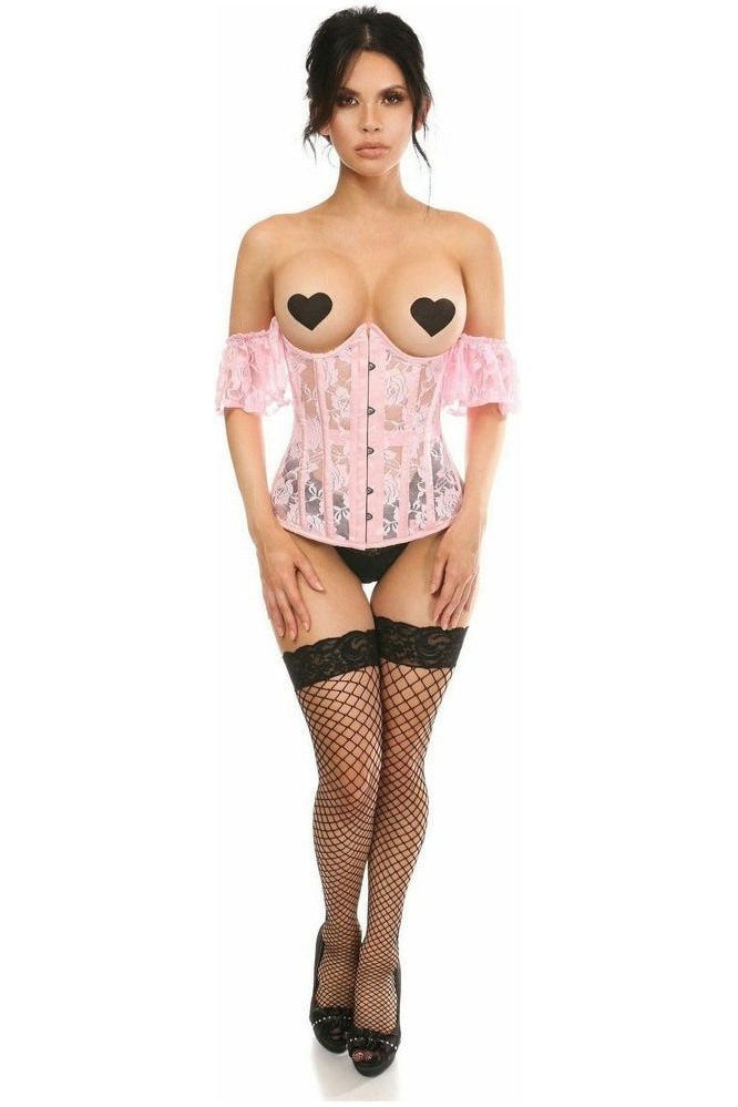 Lavish Sheer Lt Pink Lace Underbust Underwire Corset w/Ruffle Sleeve - Daisy Corsets
