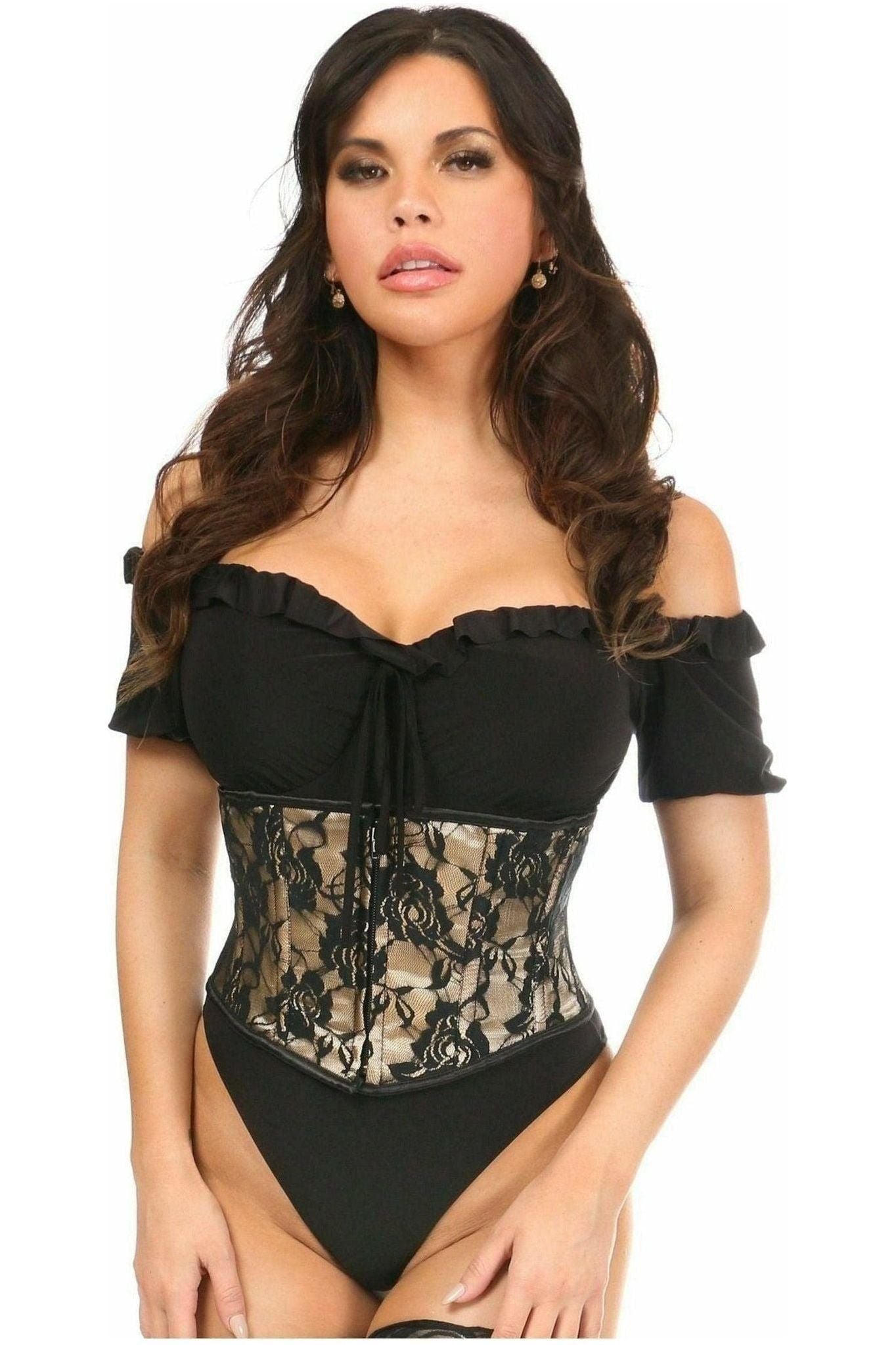 Lavish Tan w/Black Lace Overlay Mini Cincher - Daisy Corsets